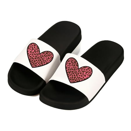 

Noozuo Women Slide Sandals Slippers Slip on Loving Heart Printed Shoes Soft Lightweight Quick Dry Open Toe Black size 8.5