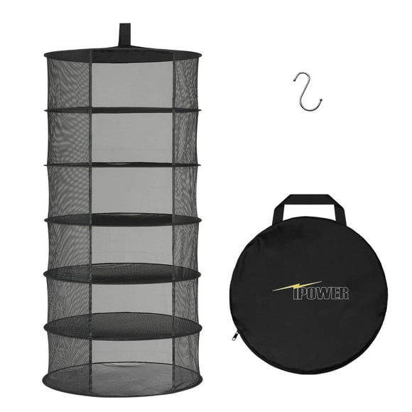 Rejilla para secar hierbas iPower, 6 capas, 60 cm, malla negra para colgar