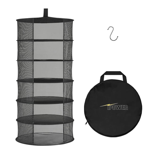 Rejilla para secar hierbas iPower, 6 capas, 60 cm, malla negra para colgar