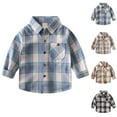 thumbnail image 3 of WOYY Boys Plaid Long Sleeve Shirt Cotton Casual Button Down Shirt for Spring Fall, 3 of 3