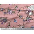 thumbnail image 3 of Soimoi Pink Moss Georgette Fabric Floral & Flowerpecker Bird Fabric Prints by Yard 44 Inch Wide, 3 of 3