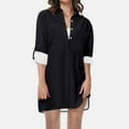 thumbnail image 2 of FAIWAD Robe Chemise à Boutons pour Femme, Manches Longues Roulées, Robe Ample, Couleur Unie, Col à Revers, Longue Chemise, 2 of 6