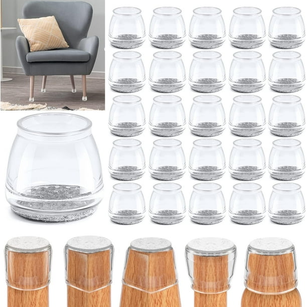 Laklulu 32 piezas Protector de patas de silla, Protector de patas de silla, Protectores de piso de silicona transparente para patas de silla con almohadillas de fieltro, para pisos de madera y