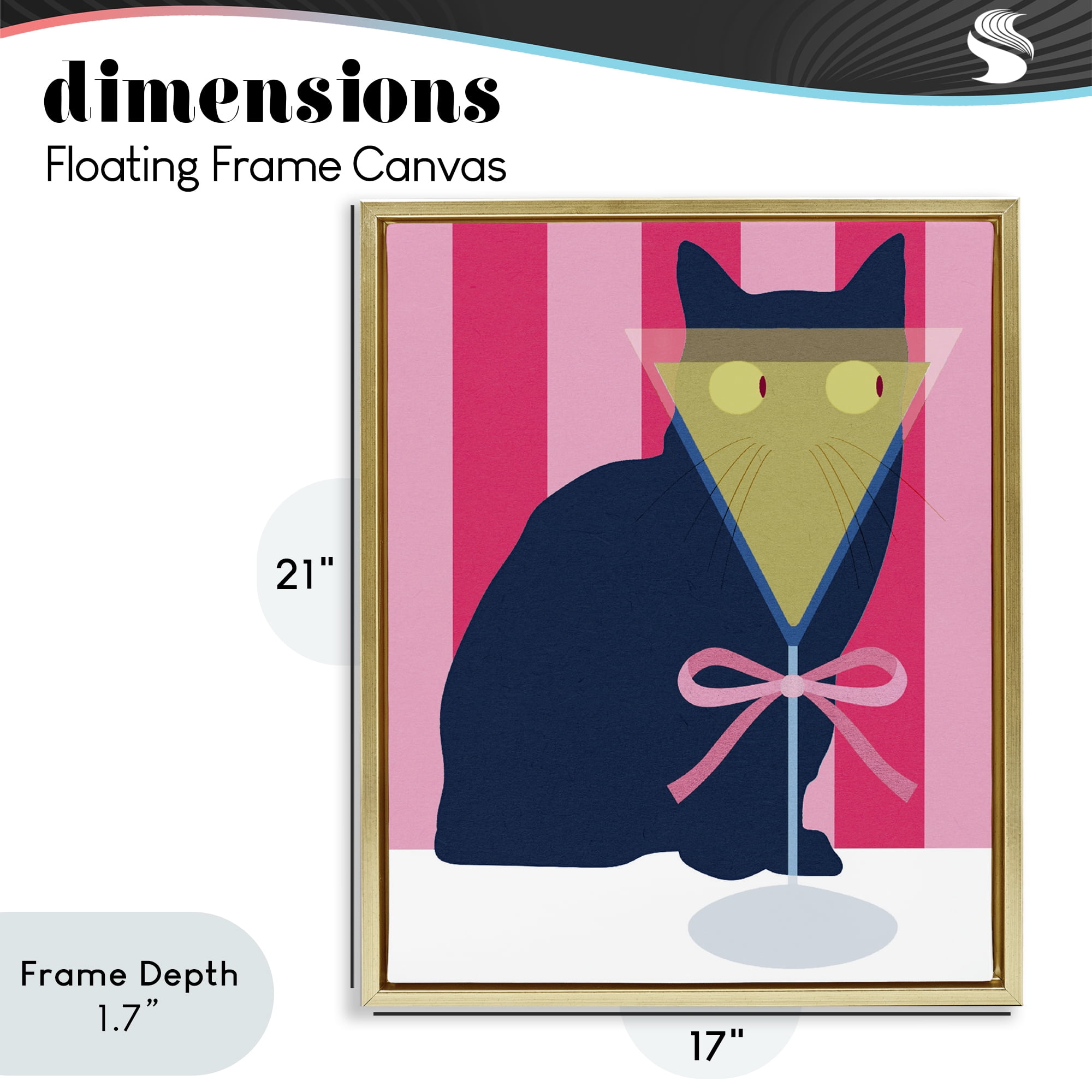 Stupell Industries Playful Striped Cat with Martini Gold Framed Floater Canvas Wall Art, design by Lil' Rue