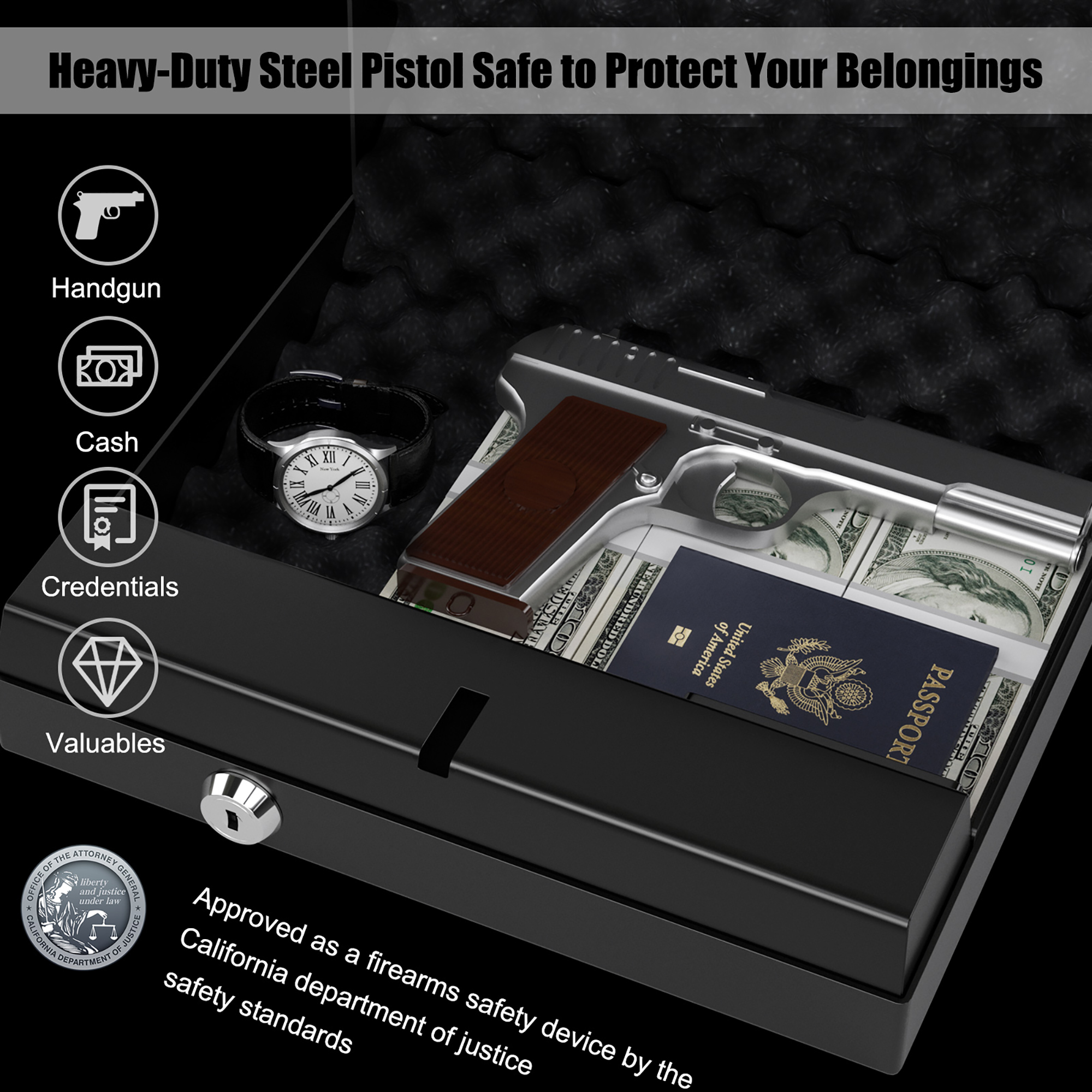 Costway Heavy-Duty Gun Safe, Quick-Access Pistol Storage, Black, 1-2 Handguns