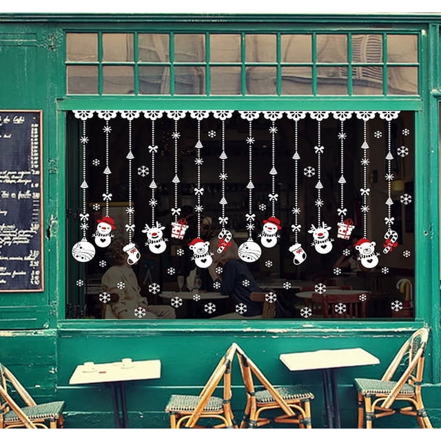 Adhesivo de pared con cuentas de muñeco de nieve navideño, adhesivo para ventana de cristal, 60x90cm oso de fresa Electrónica