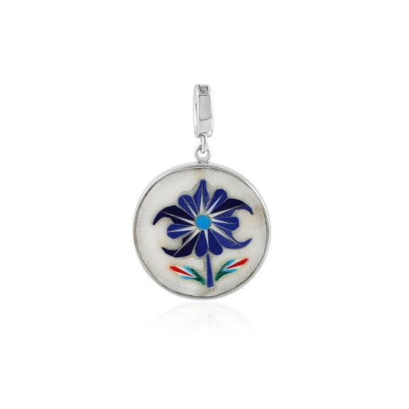 Gemshiner Marble Inlay Multicolor Pendant for Women Round Shape Pendant Necklace for Women Gift 925 Sterling Silver