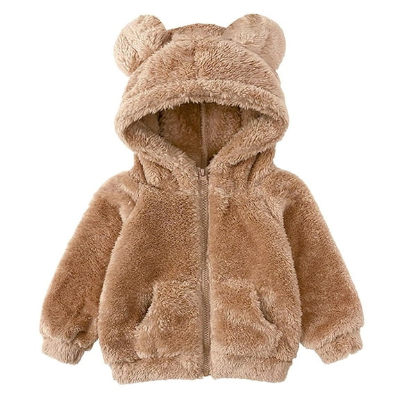 Futezty Toddler Girls Boys Fleece Bear Ear Hoodie Sweater Zip Up Warm Infant Outwear Clothes