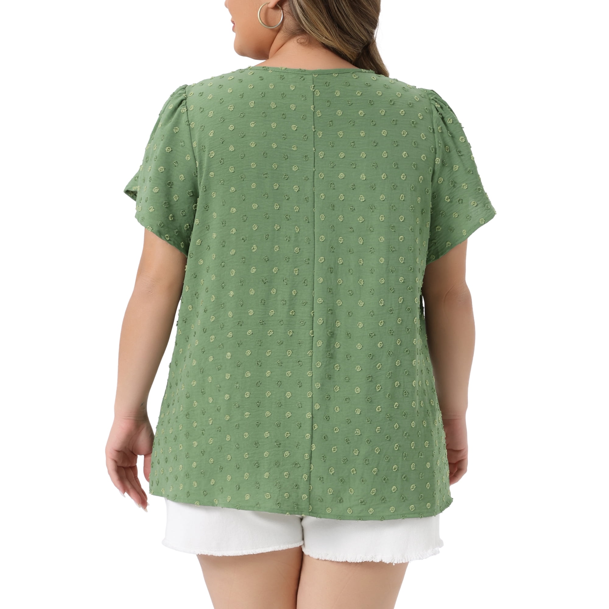 DARING DIVA Women's Plus Swiss Dot Crew Neck Tulip Top 4X Green