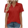 thumbnail image 2 of VgaVtl Blouse Polo pour Femme à Manches Courtes Été Chemises pour Femmes Grande Taille Tunique Ajustée Bureau Chic Uni Hauts Rouges, 2 of 7