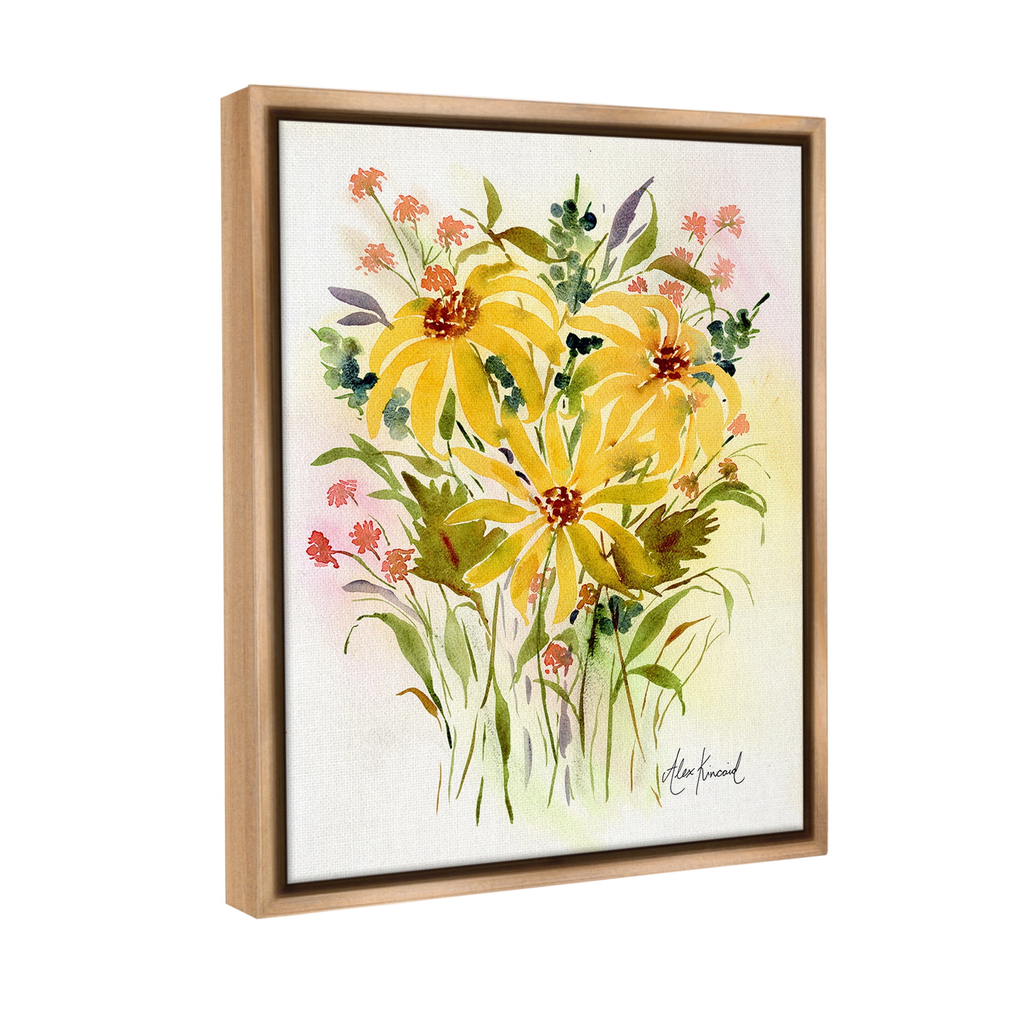Stupell Industries Abstract Daisy Bunches Botanical & Floral Painting Brown Floater Framed Canvas Art Print Wall Art, 17 x 21