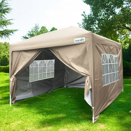 Quictent 10 X 10' Ez Set Pop up Canopy Tent Instant Gazebo Party Tent+4 Sidewalls +Roller Bag Waterproof (Beige)