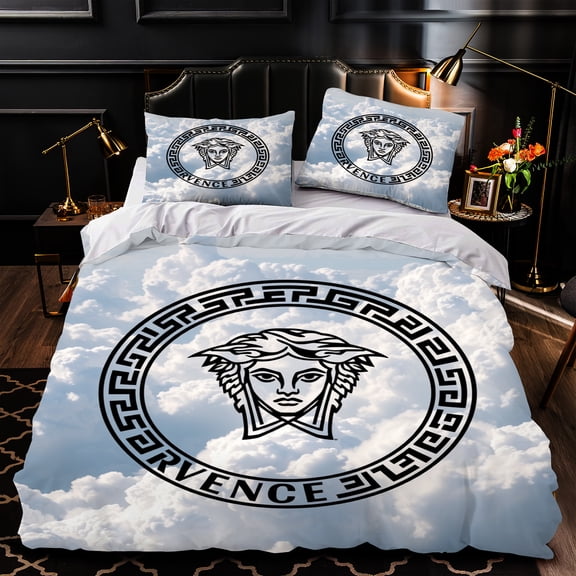 3-Piece Sky-Inspiredmed Duvet Cover Set with Greek Key - Elegant Bedding in Dark Decor