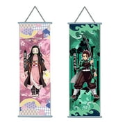 Taicanon Tanjirou & Zenitsu & Inosuke Scroll Poster 2PCS Japanese Anime Demon Slayer Hanging Wall Art Canvas for Bedroom Decor(Tanjirou & Nezuko)