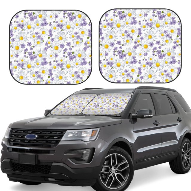 Balery Daisies Flowers Parasol para parabrisas de coche de 2 piezas | Parasol plegable para parabrisas delantero de coche para la mayoría de sedanes-Medium