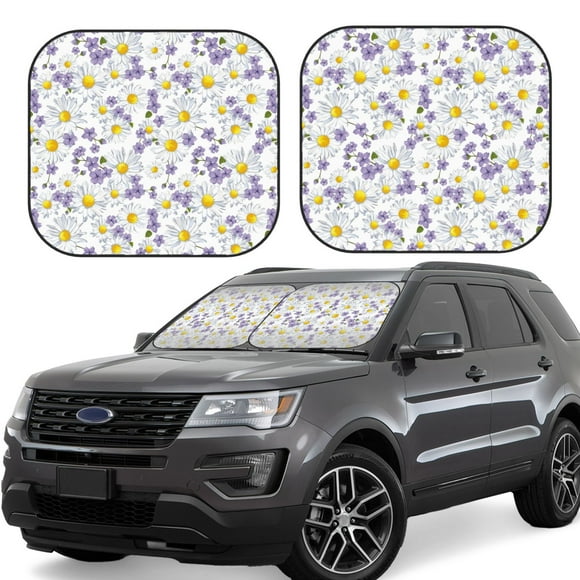 Vsdgher Daisies Flowers Print Car Windshield Sun Shade, Reflective Sunshade Window Sunshade Sun Visor Protector Fit for Cars,Trucks,SUVs-Small