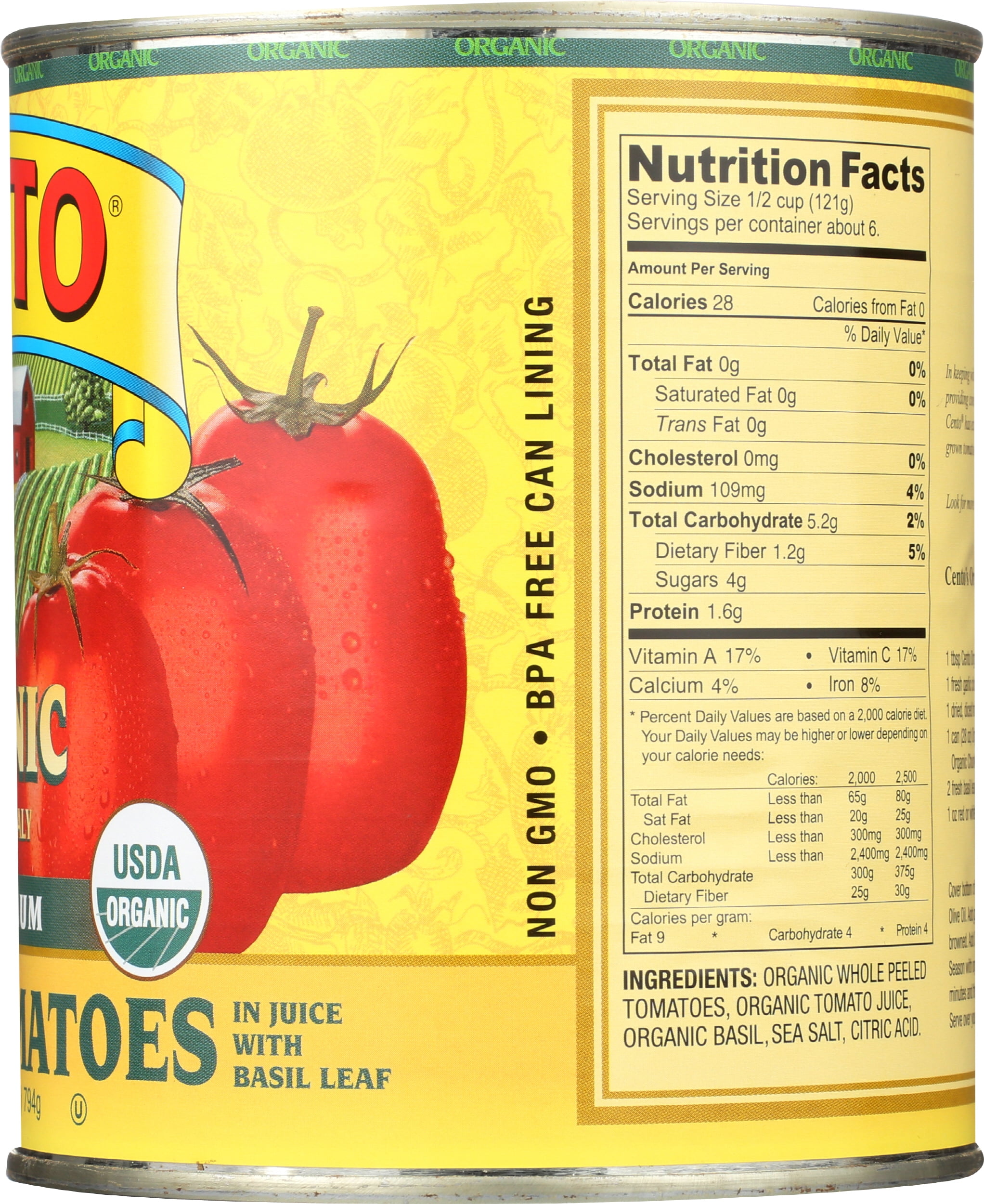 Pack of 6, Cento Organic Italian Whole Peeled Tomatoes, 28 oz