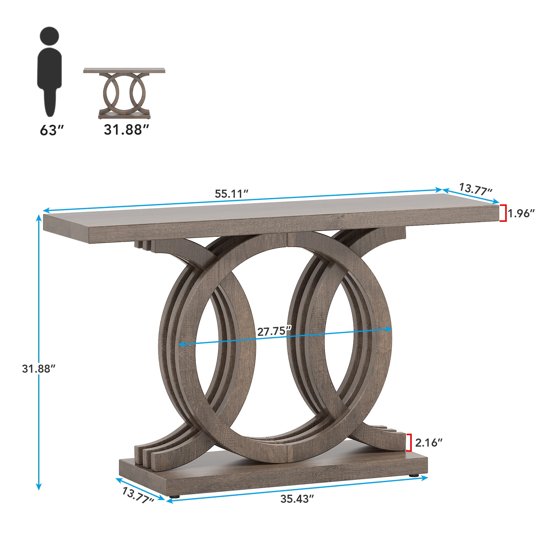 Fnova 55" Console Table with Geometric Base, Modern Wood Narrow Entryway Table Sofa Table for Living Room, Hallway, Foyer