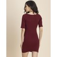 thumbnail image 4 of Moomaya Solid Tie Up Midi Dress For Women, Short Sleeves Bodycon Dress, 4 of 9