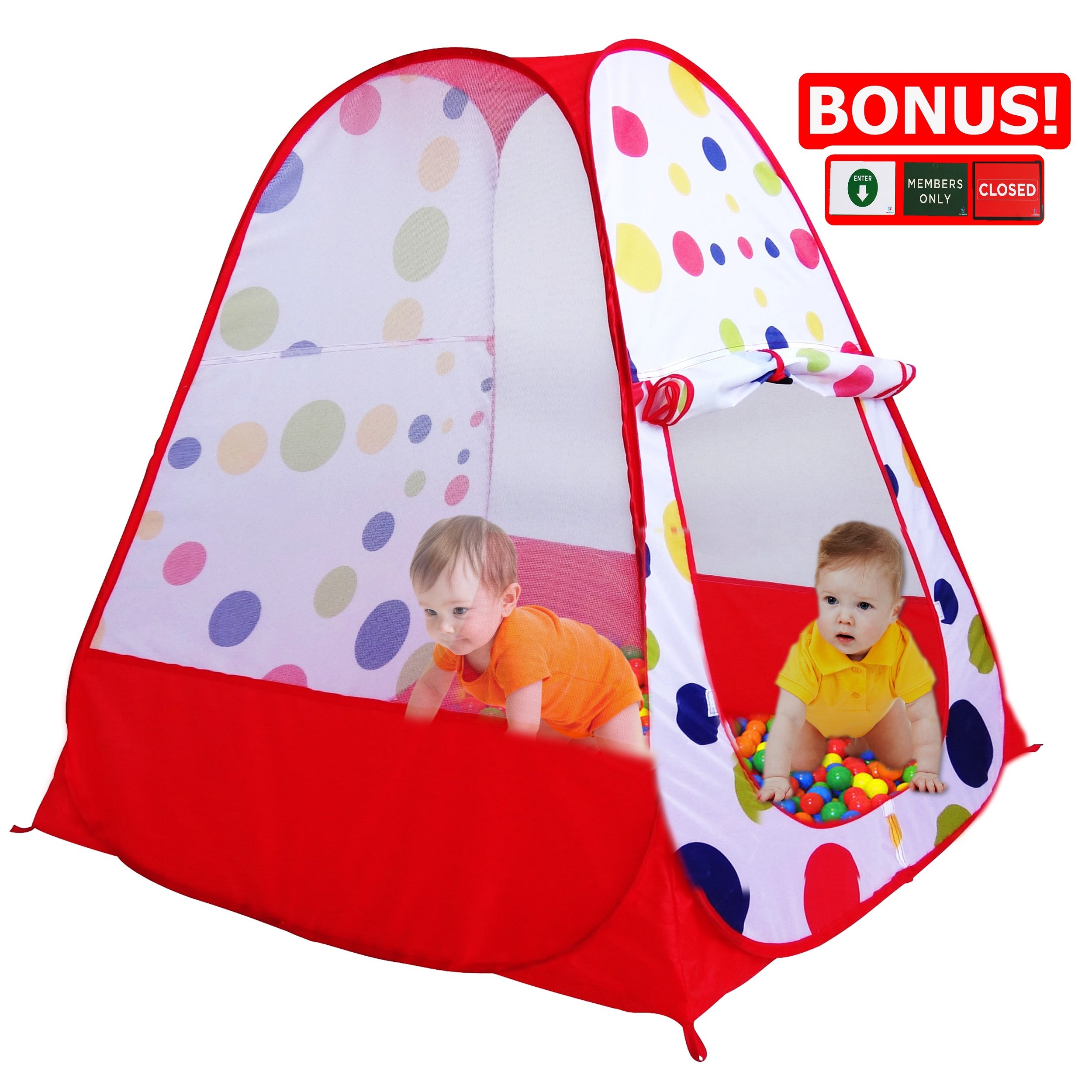 Play Kreative Red Ball Pit Pop up TENT with carry Case. Baby Colorful Polka Dot