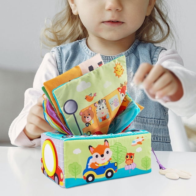 Tejido arrugado Montessori Pañuelos de tracción ocupados Papel arrugado educativo Bufandas de seda sensoriales Juguetes Caja de pañuelos para niños A Hugo juego sensorial