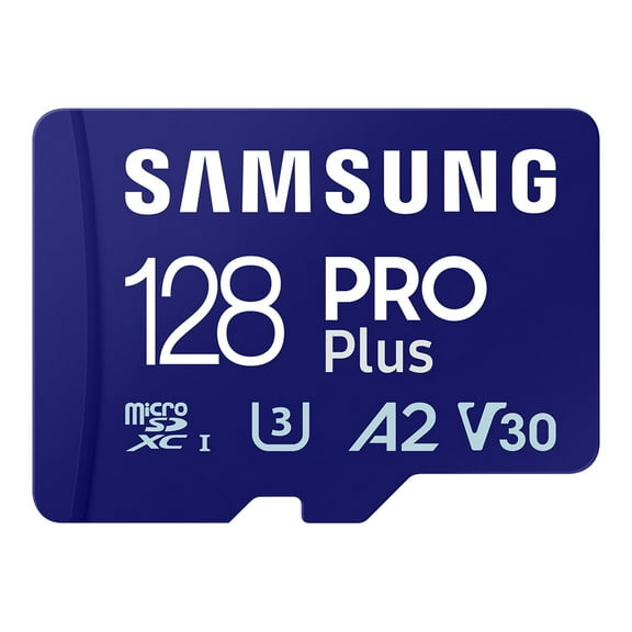Samsung PRO Plus MB-MD128SA - Flash memory card (microSDXC to SD adapter included) - 128 GB - A2 / Video Class V30 / UHS-I U3 - microSDXC UHS-I