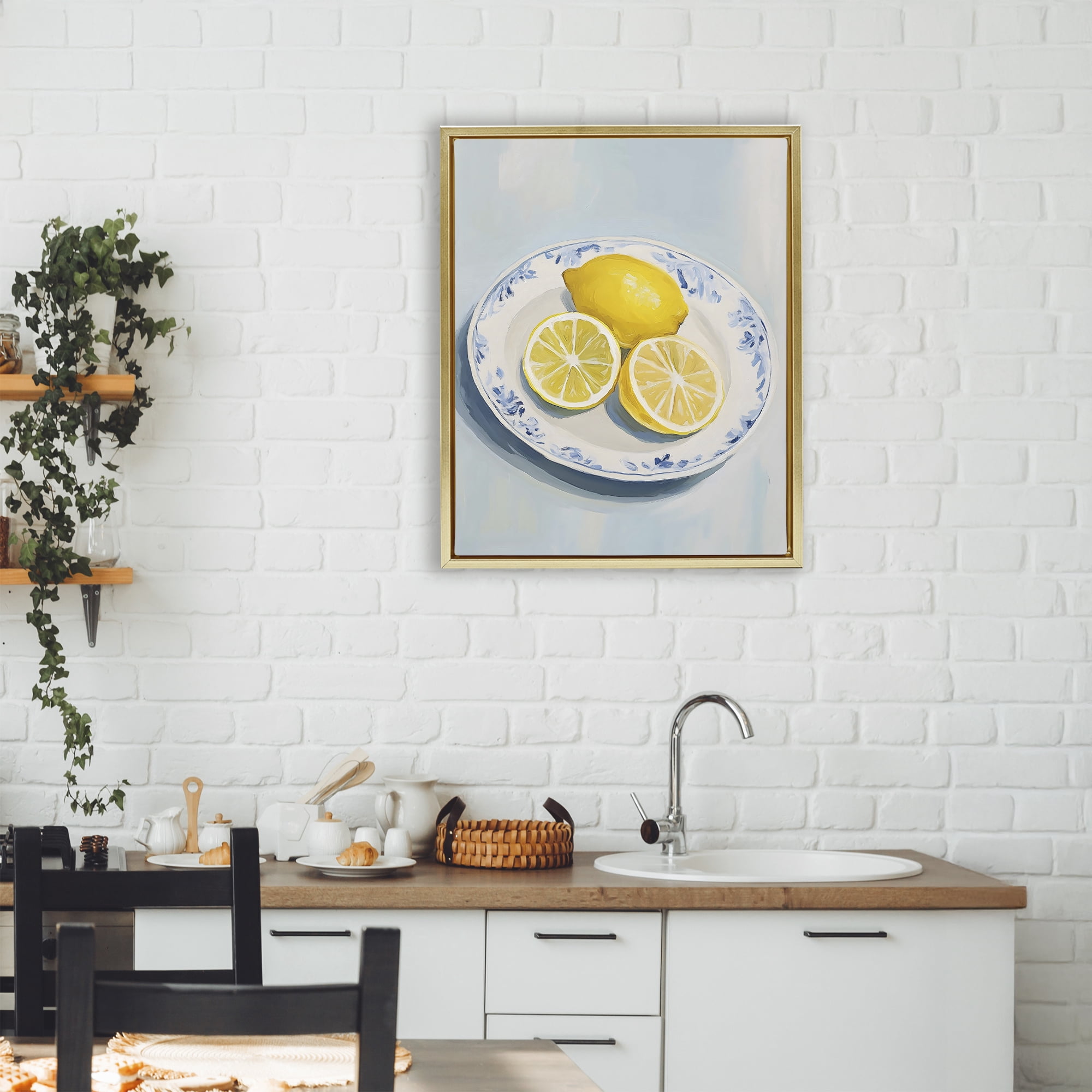 Stupell Industries Plate of Juicy Lemons Gold Framed Floater Canvas Wall Art, design by The Prints Vibe
