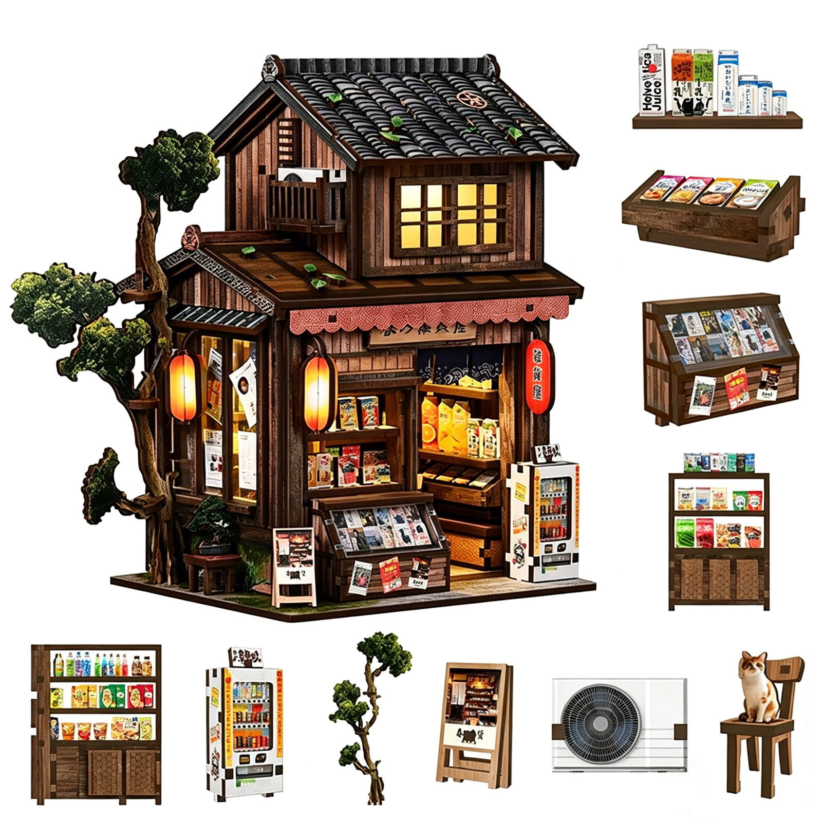DIY Miniature Dollhouse Kit, Model Craft Kit for Adults, Great Handmade Gift for Birthday Christmas Day, Japanese Villa Courtyard