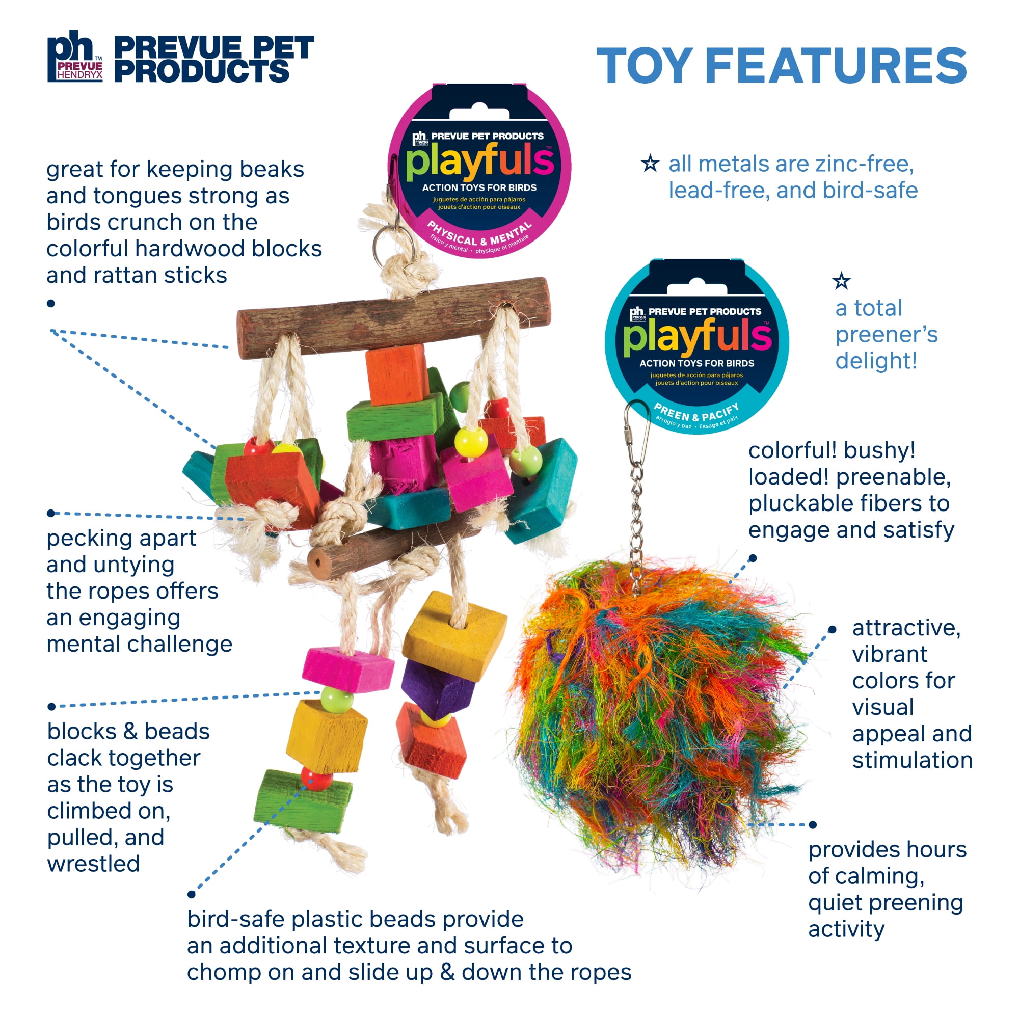 Prevue Pet Products Big Birds and Parrots 4 Piece Toy Bundle, Multicolor Wood and Mixed Materials