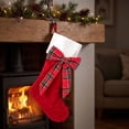 thumbnail image 6 of Tuvgenk Christmas Stockings Velvet Stockings Red Quilted with Plaid Bow White Cuff 18.11 inch Large Hanging Sock for Family Fireplace Xmas Tree Decor, 6 of 9