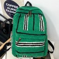 thumbnail image 3 of Mochila de felpa a cuadros para mujer, mochila de lana de cordero de gran capacidad, bolsa de compras de viaje (verde retro), 3 of 6