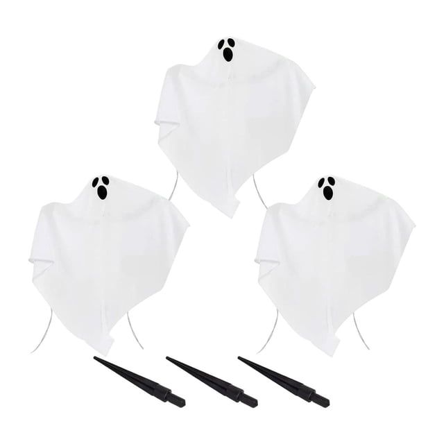 Juego de 3 estacas de fantasma de Halloween, adorno para jardín, césped, patio espeluznante, hogar, fácil instalación, escultura, estaca de jardín