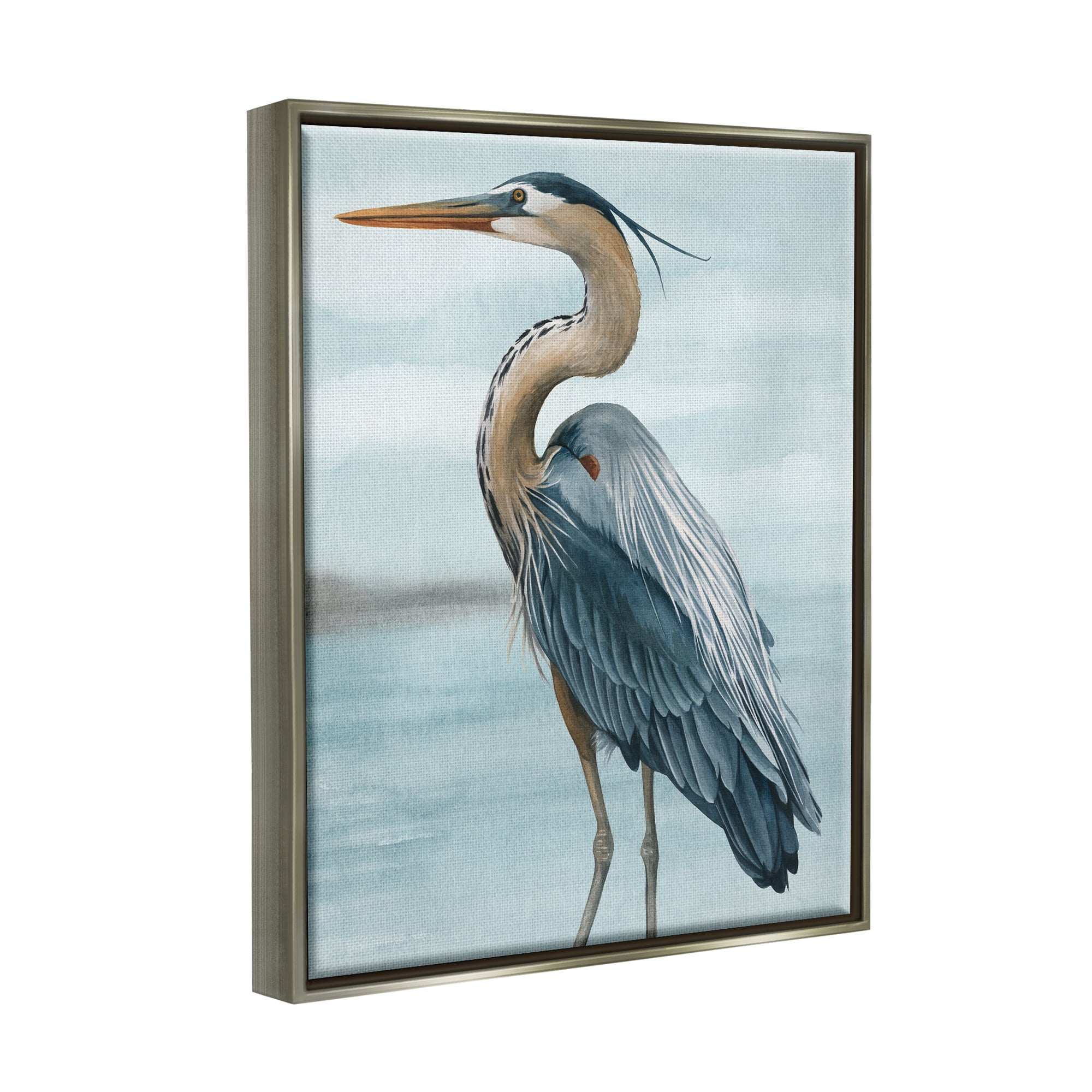 Stupell Industries Heron Bird on Beach Animals & Insects Painting Gray Floater Framed Art Print Wall Art, 17 x 21