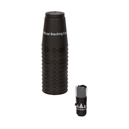 Large 3.5  x 4.4  Tall Quick Stack Cups - Speed Training Sports Stacking Cups - Set of 12 With Carry Bag By Quick Stacks (Black)