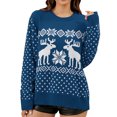 thumbnail image 1 of Gibobby Suéter navideño mujer Suéter navideño para mujer, suéter con patrón de y de nieve, suéter de punto, cuello redondo, camisa holgada navideña para vacaciones(Azul,G), 1 of 3