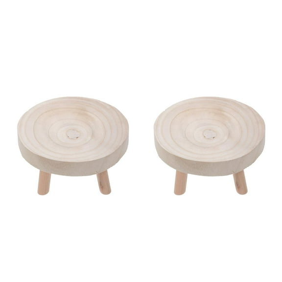 Hemoton 2pcs Wooden Round Base Wooden Plant Stool Wood Plant Stand Flower Pot Shelf Small Planter Trays for Indoor Outdoor Patio Garden Decor