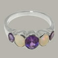thumbnail image 5 of LBG British Made 10k White Gold Ring with Natural Amethyst & Opal Womens Band Ring - 33 size options - Size 7.25, 5 of 6