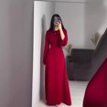 thumbnail image 4 of Vestido largo de seda con cuello redondo para mujer, falda ajustada de satén con manga acampanada y cordones, vestidos elegantes de fiesta de noche, 4 of 5