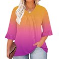 thumbnail image 2 of Npasoilc Summer Plus Size Tops for Women Trendy 3/4 Ruffle Sleeve V-Neck Pleated Blouse Solid Color Casual Loose T-Shirts, 2 of 5