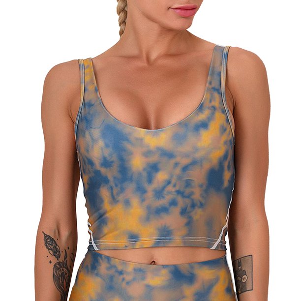 Sujetador deportivo para mujer Tie Dye Print Extraíble Acolchado Elástico Longline