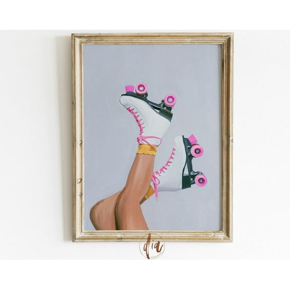 Preppy Girly Wall Art, Pink Roller Skates Art Print, Retro Aesthetic, Teen Girls Room Decor Wall Art, Modern Wall Decor, 8x12 UNFRAMED
