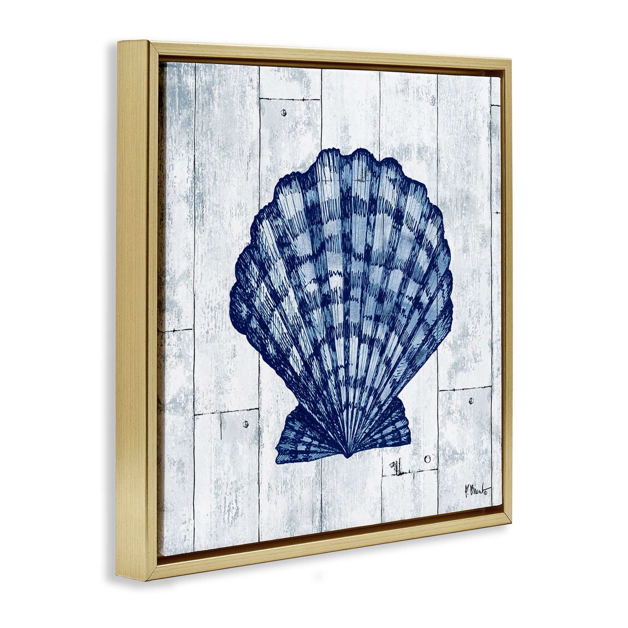 Stupell Industries Coastal Timberland Scallop Gold Framed Floater Canvas Wall Art, design by Paul Brent