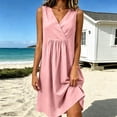 thumbnail image 5 of Umfun Casual V-Neck Linen Mini Dresses for Women with Gathered Waist - Sleeveless Relaxed Fit Summer Dress for Picnic & Day Trips, 5 of 9