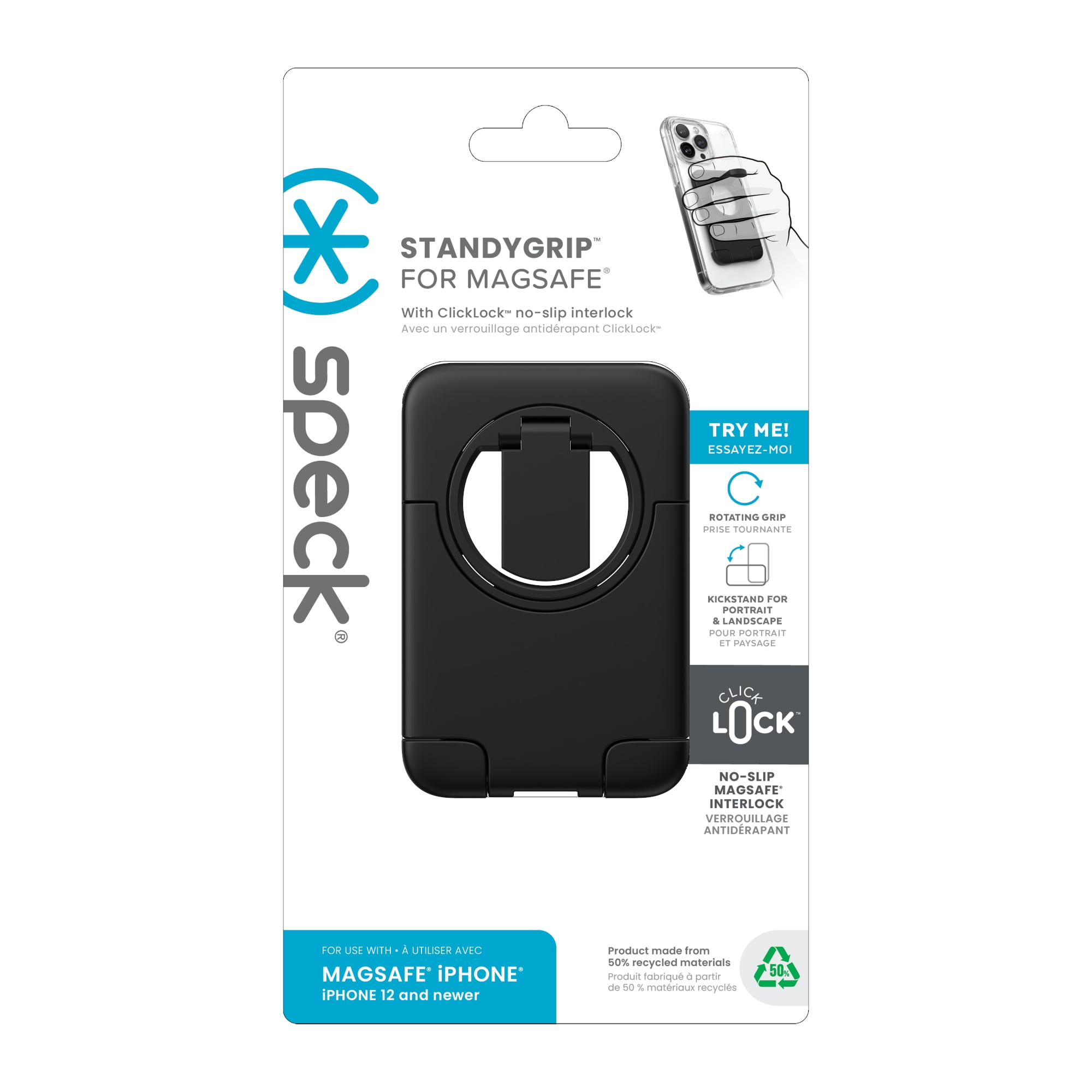 Speck 360° Adjustable iPhone StandyGrip Stand with Clicklock, Black