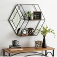 thumbnail image 5 of Kate and Laurel Lintz Modern Hexagon Floating Wall Shelves with Mirror, Black Metal Frame with Rustic Brown Shelves, 5 of 6