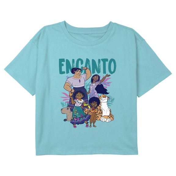 Girl's Encanto The Family With Magical Gifts Portrait Graphic Cropped T-Shirt Blue X Small