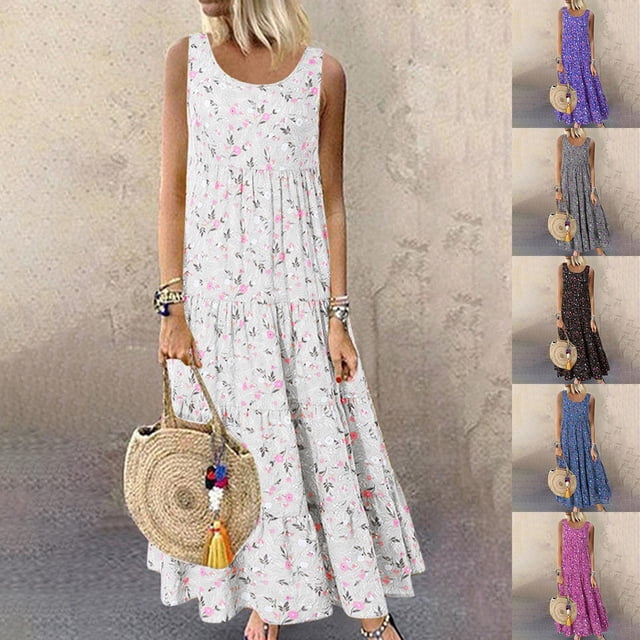 EQWLJWE Robes pour Femmes 2023 Grande Taille Femmes Grande Taille Décontractée Imprimée Col Rond Manches Courtes Robe Ample Longueur Genou Liquidation Robes pour Femmes