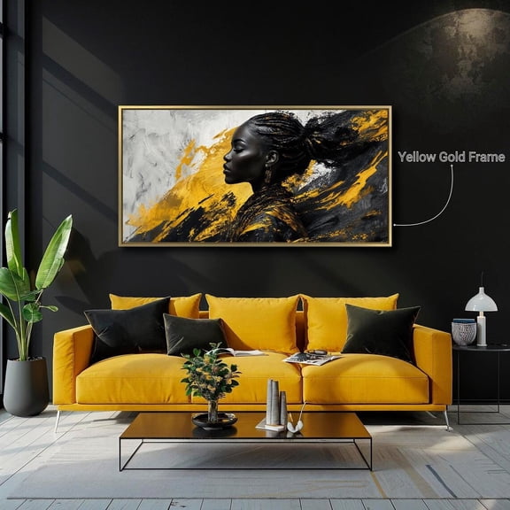 African Woman Poster Fashion Wall Art Black Gray And Yellow Poster Ethnic Culture Luxury Decor Ready To Hang, Unframed Poster Size 8x12