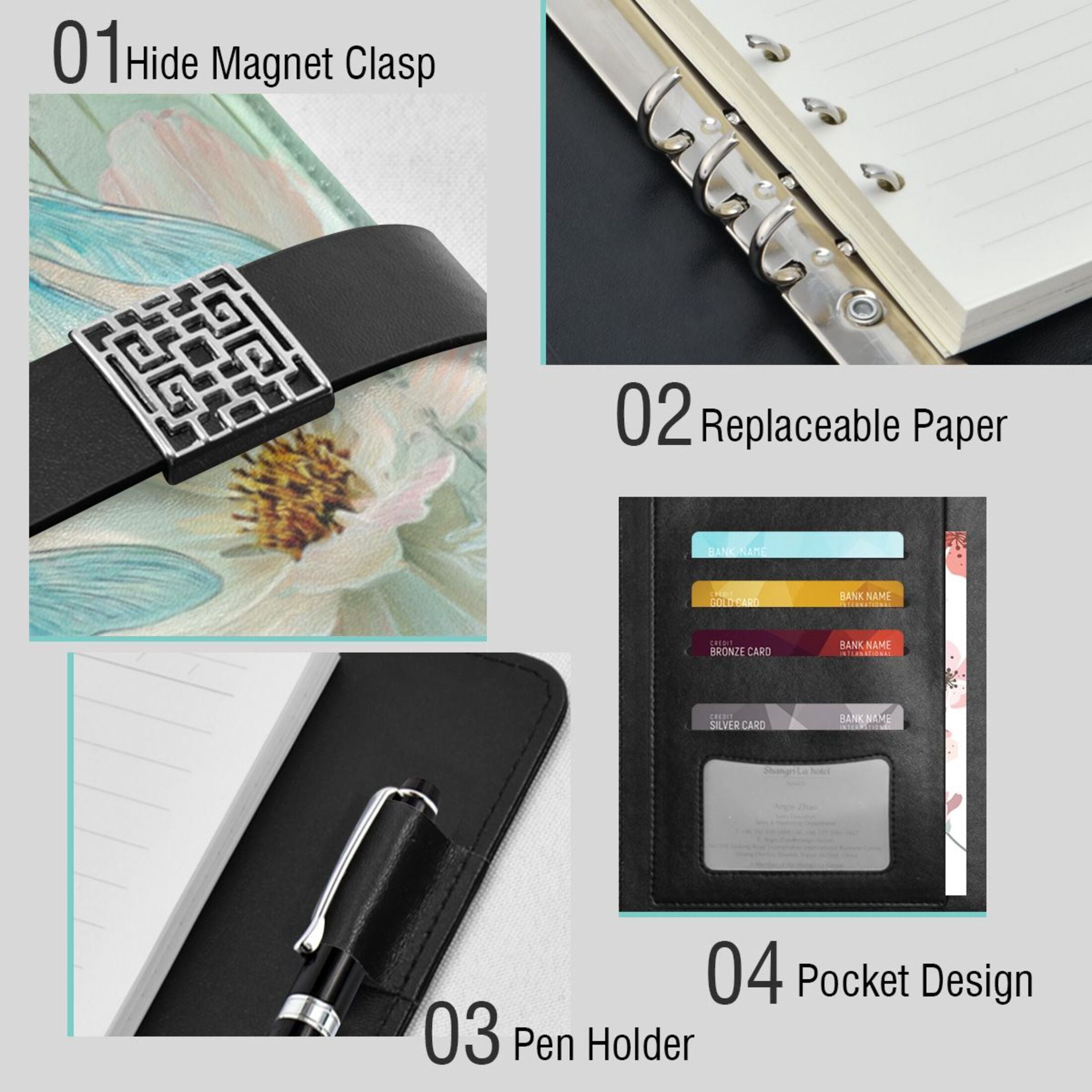 Leather Planner Leather Notebook Notebook Journal Binder Design Pen Pocket Design Convenient for Storage Dragonflies Blue Tones