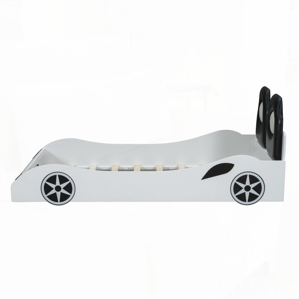 [Eye-Catching Race Car] Restonic Wood Twin Race Car Bed | LED & Upholstered
